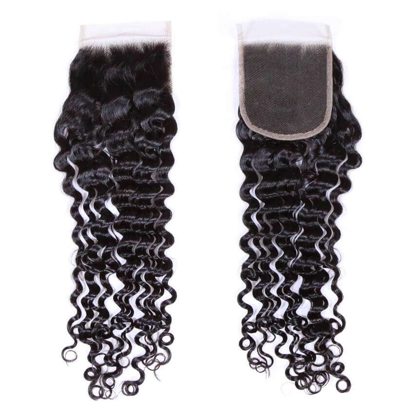 Transparent Lace Closure Remy Hair Deep Wave Closure Pre-plucked Baby Hair 12 remy hair deep wave closure