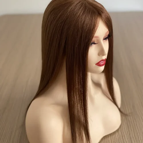 6x6 Fishnet Hair Topper For Women With Thinning Hair Silk Top Parted 14 fishnet hair topper color 4#