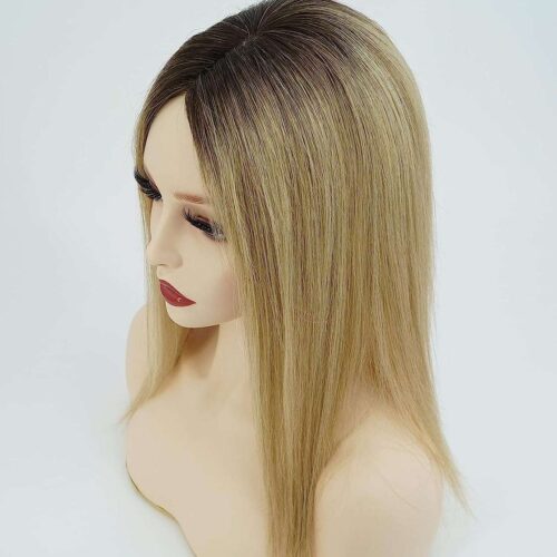 Blonde hair topper with dark root