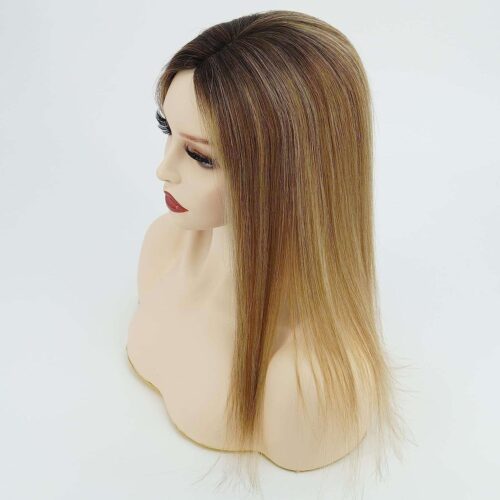 6x6.5 inch Blonde Hair Topper For Women With Thinning Hair Silk Top Parted With wefted Back 9 higlight blonde hair topper with datk root