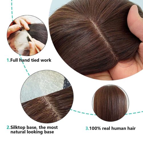 6x6.5 inch Human Hair Topper For Women With Thinning Hair Silk Top Parted With wefted Back 8 silk base human hair topper