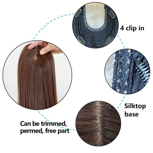 6x6.5 inch Human Hair Topper For Women With Thinning Hair Silk Top Parted With wefted Back 10 silk base human hair topper