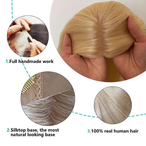 6x6.5 inch Blonde Hair Topper For Women With Thinning Hair Silk Top Parted With wefted Back 12 hair topper