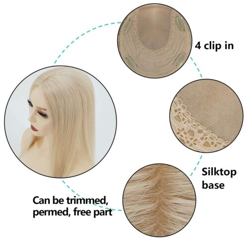 6x6.5 inch Blonde Hair Topper For Women With Thinning Hair Silk Top Parted With wefted Back 13 hair topper silk top with wefted back platinum color 3