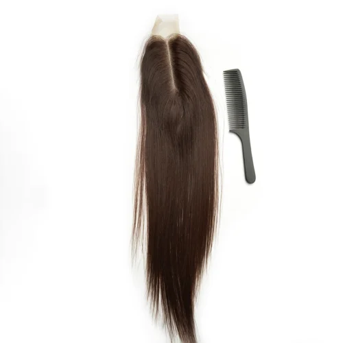 Color 4 Medium Brown Human Hair Closure 2x6 Middle Part Closure